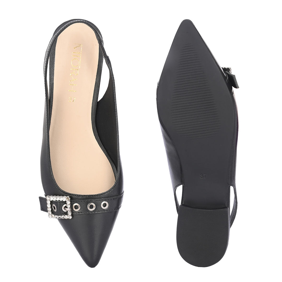 Dazzle Leather Stud Buckle Heels