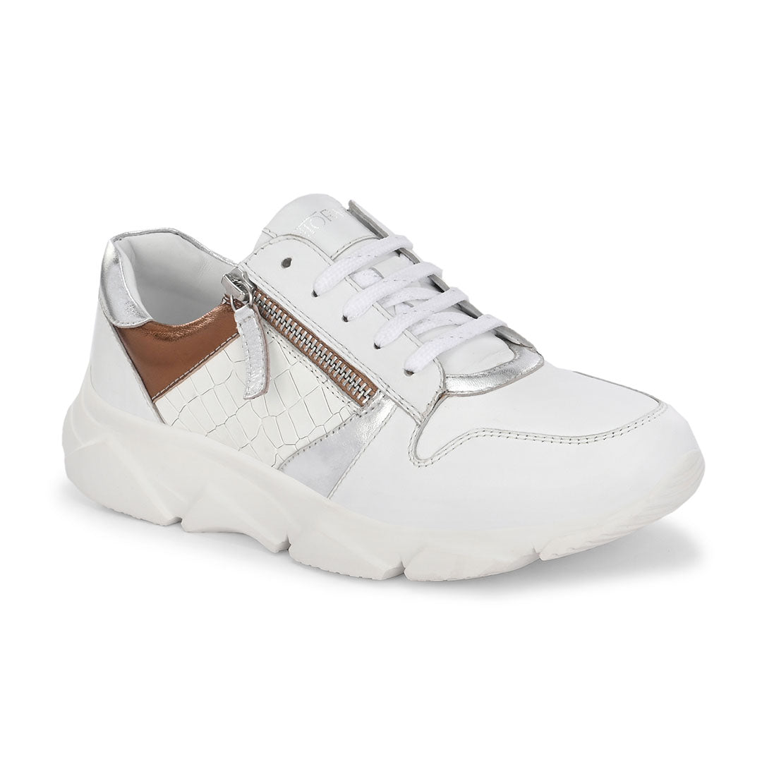 Celeste White Leather Outdoor Sneakers