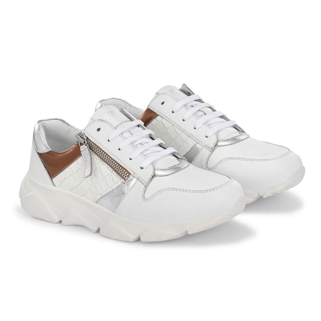 Celeste White Leather Outdoor Sneakers