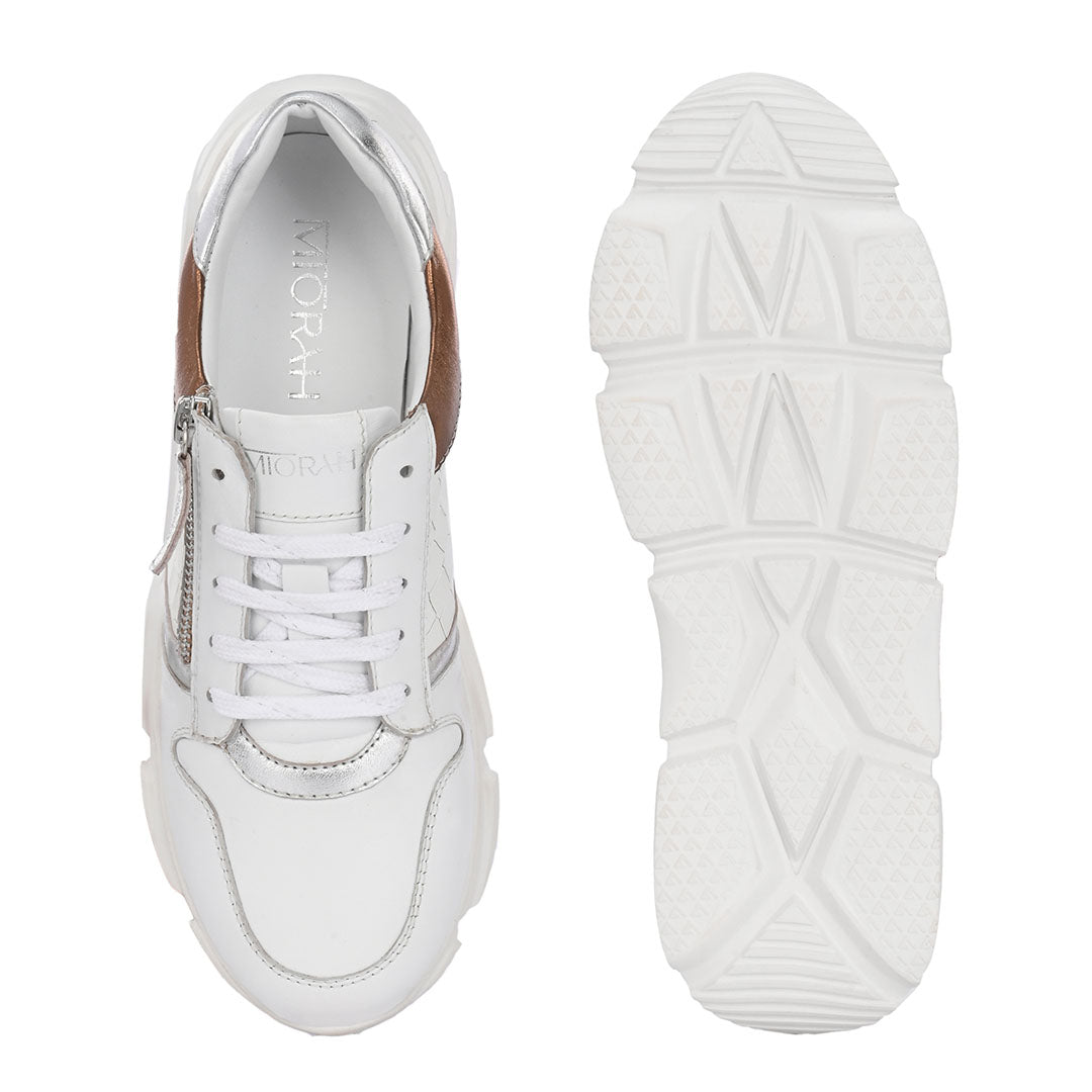 Celeste White Leather Outdoor Sneakers
