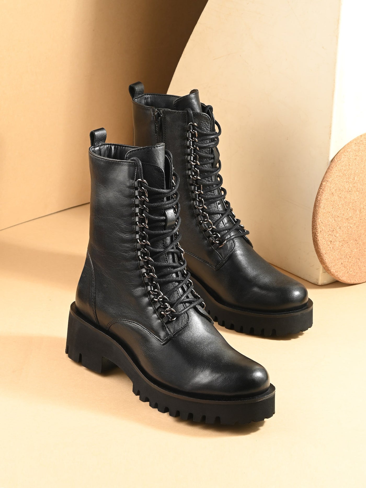 Aspen Black Leather Lace Up Boots