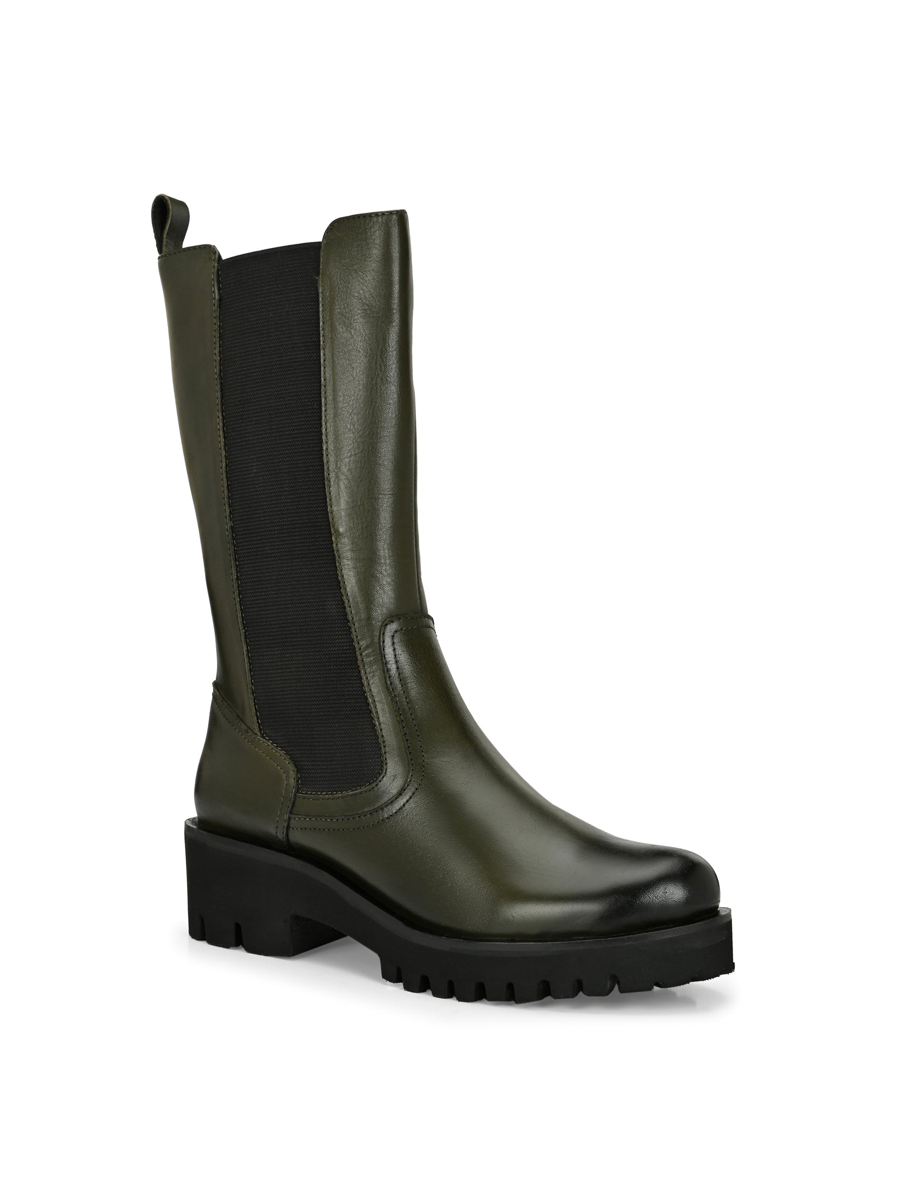 Fable Olive Leather Mid High Boots