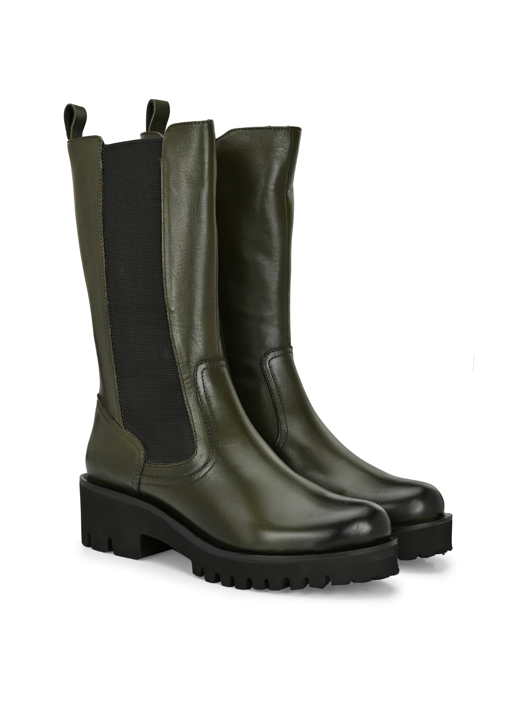 Fable Olive Leather Mid High Boots