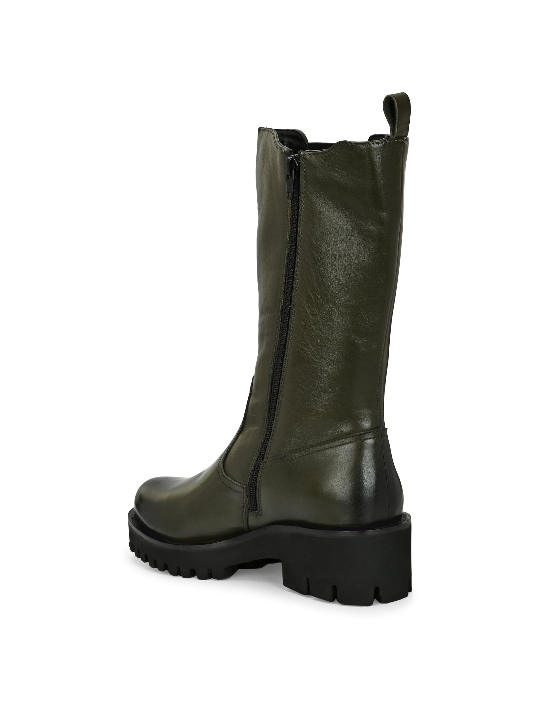 Fable Olive Leather Mid High Boots