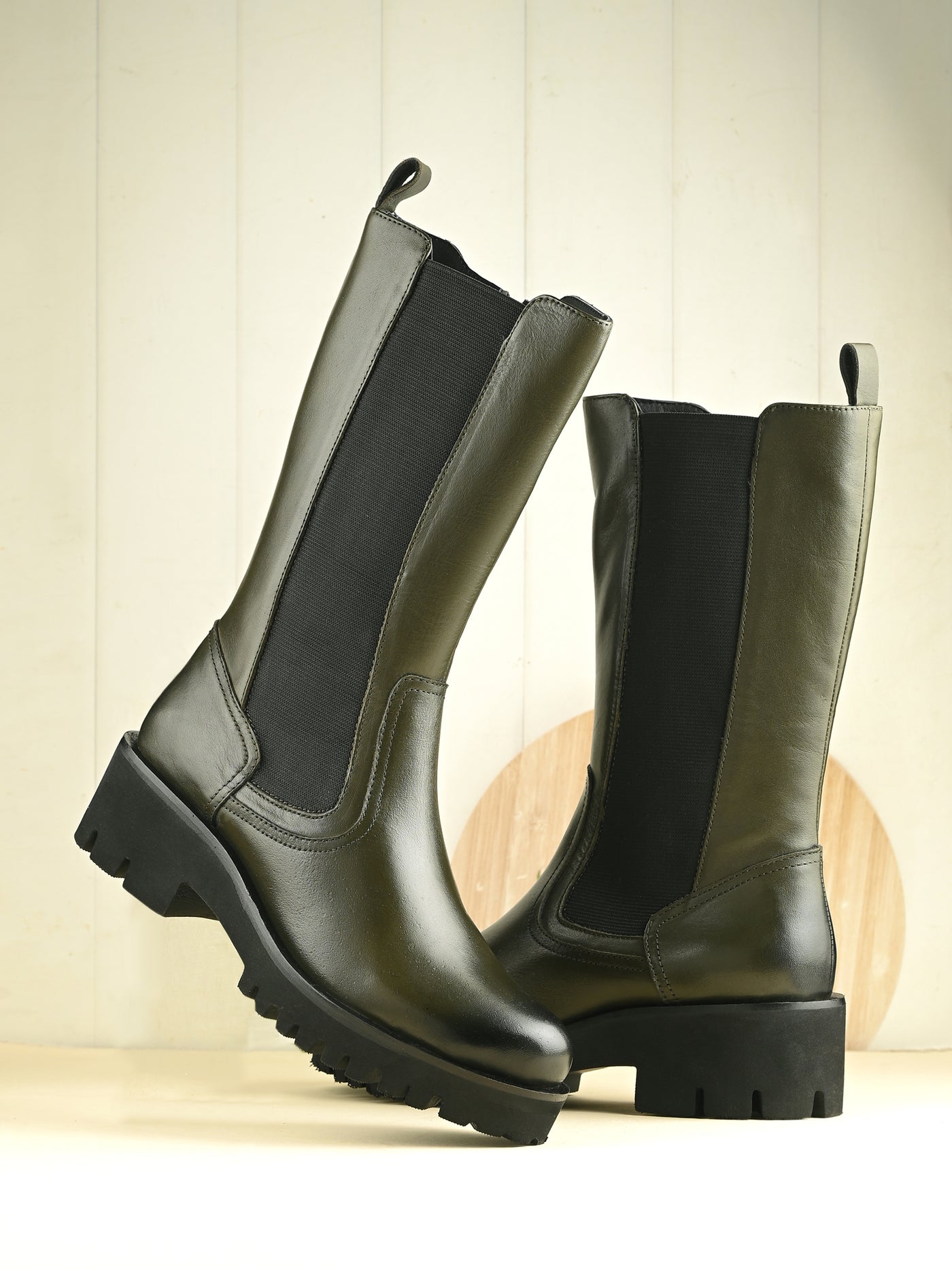 Fable Olive Leather Mid High Boots