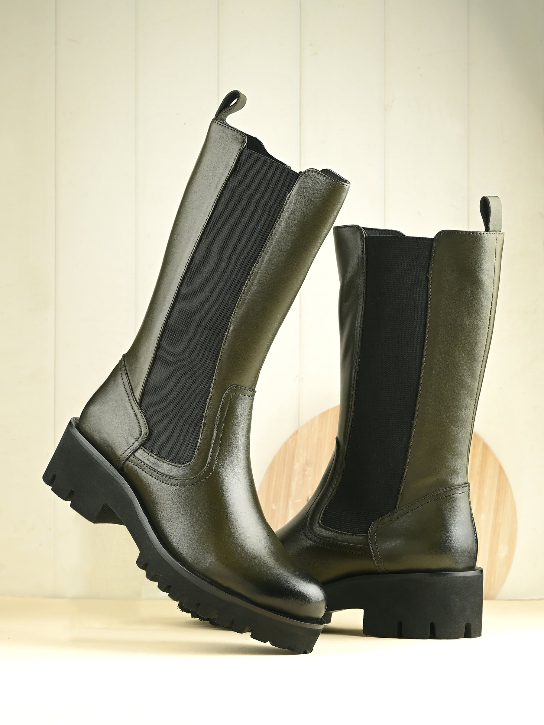 Fable Olive Leather Mid High Boots