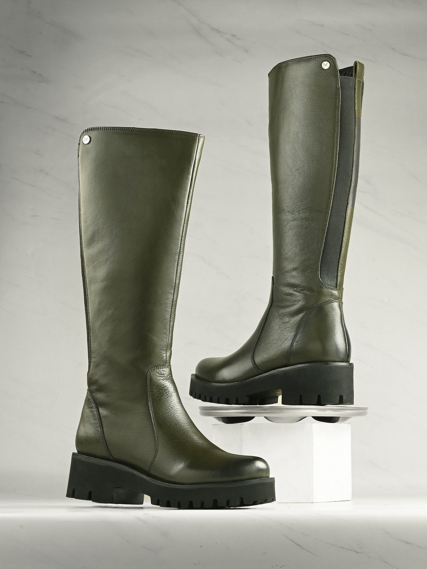 Stella Olive Leather Knee High Boots
