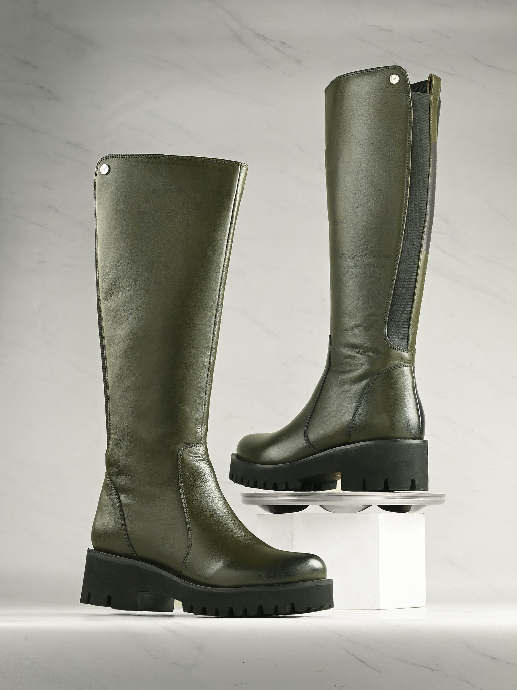 Stella Olive Leather Knee High Boots