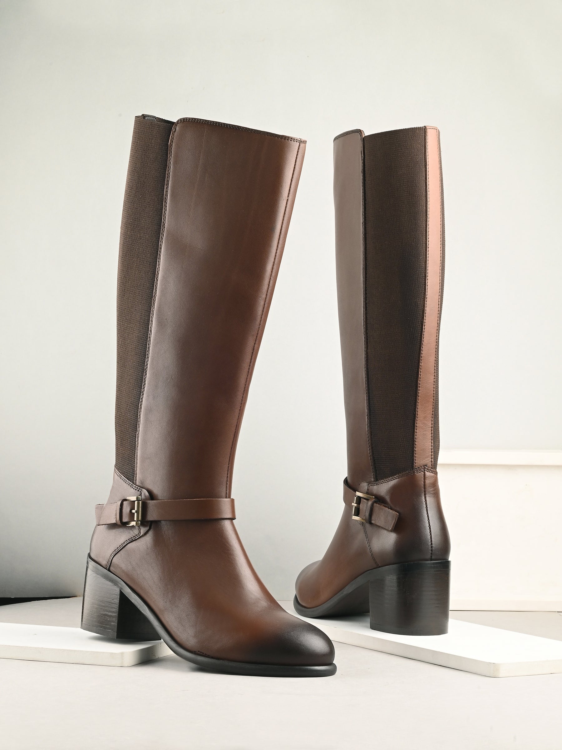 Eden Brown Leather Knee High Boots