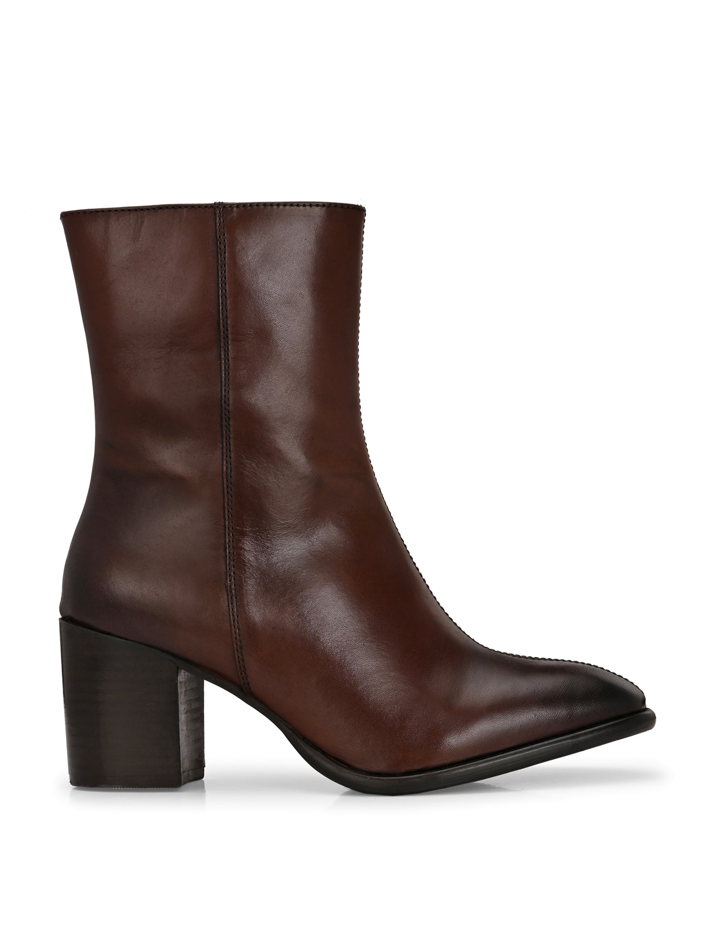 Chloe Brown Leather Mid Ankle Boots