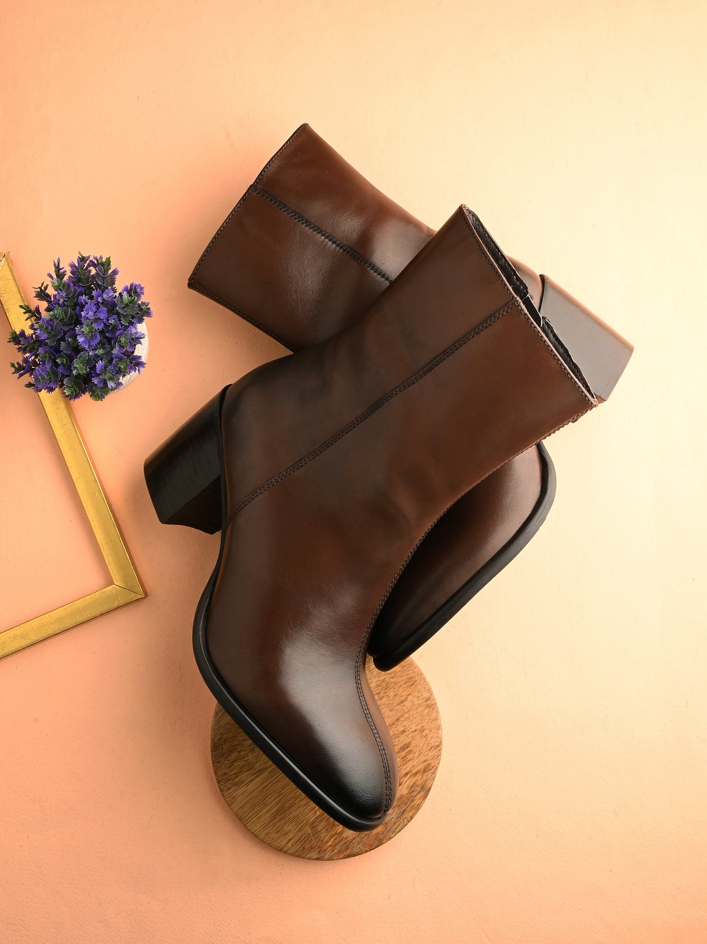 Chloe Brown Leather Mid Ankle Boots