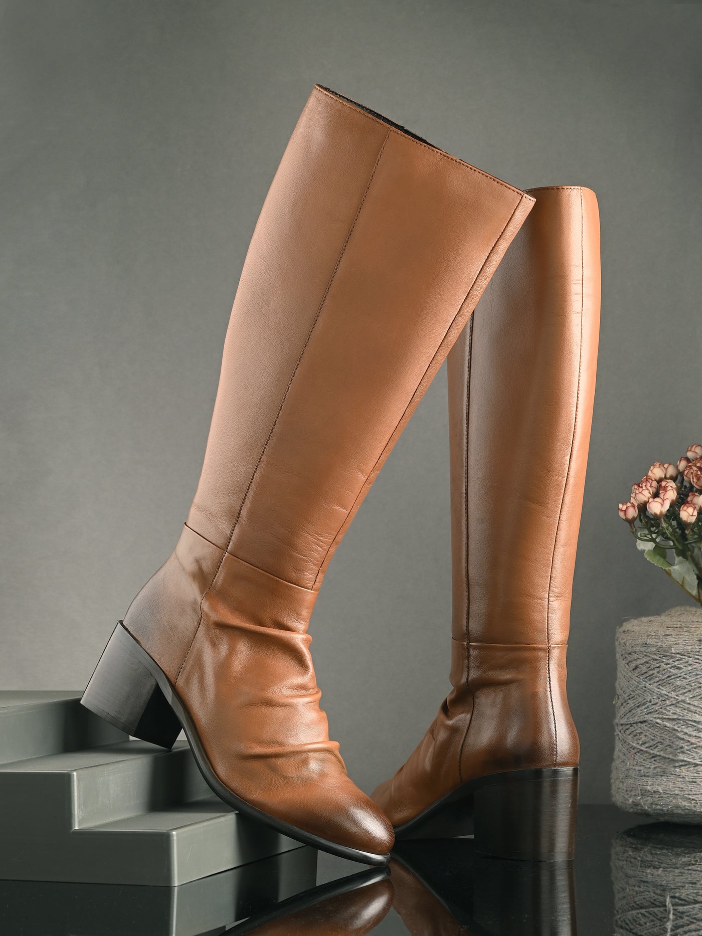 Seirra Tan Leather Knee High Boots