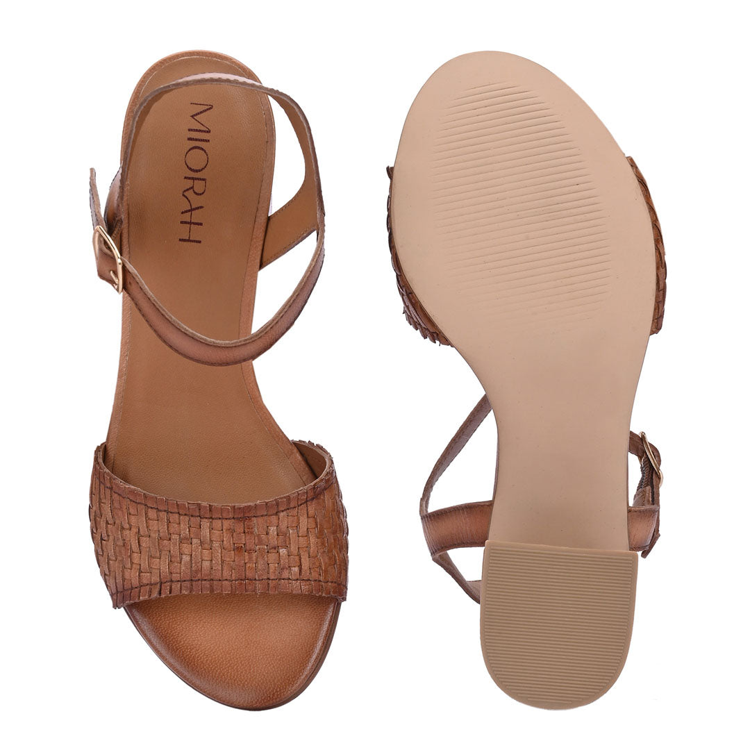 Svelte Tan Hand Woven Leather Heels