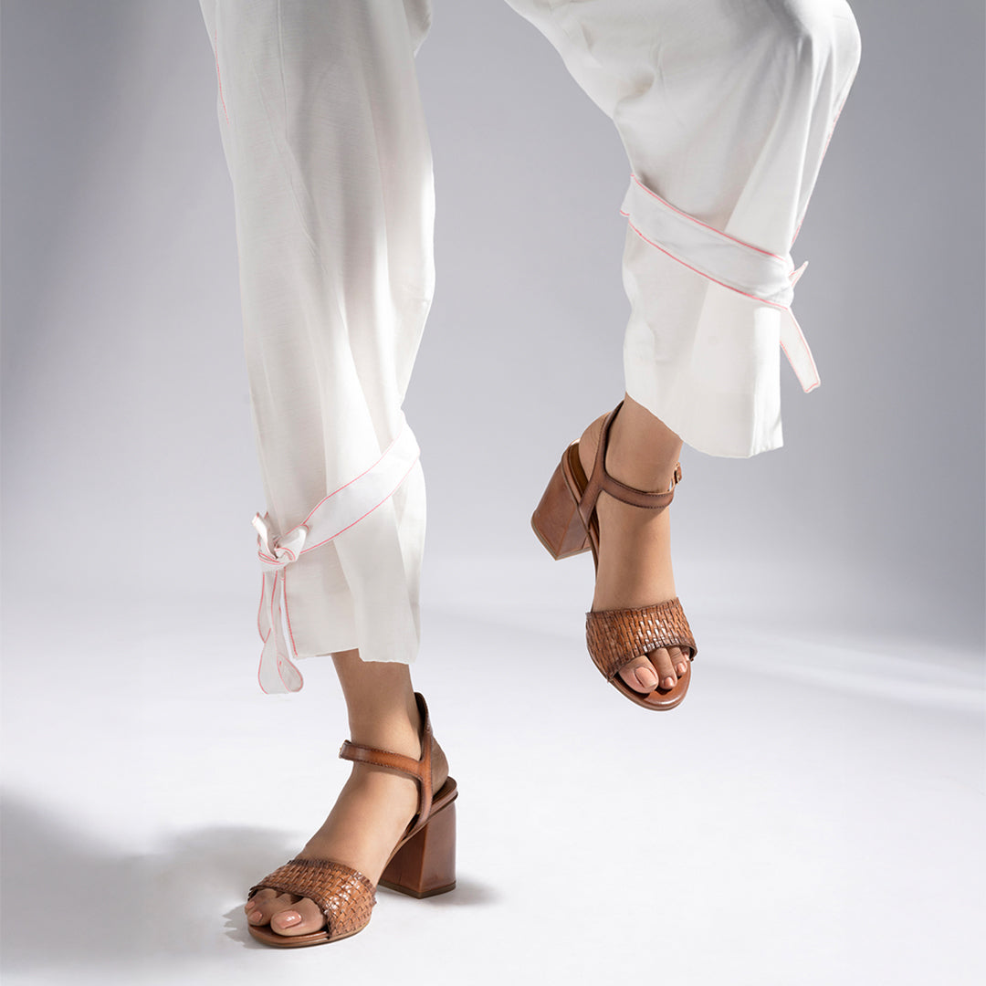 Svelte Tan Hand Woven Leather Heels