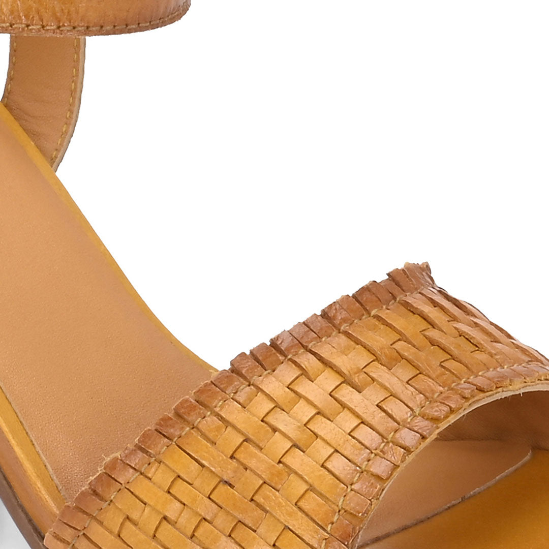 Svelte Tan Hand Woven Leather Heels