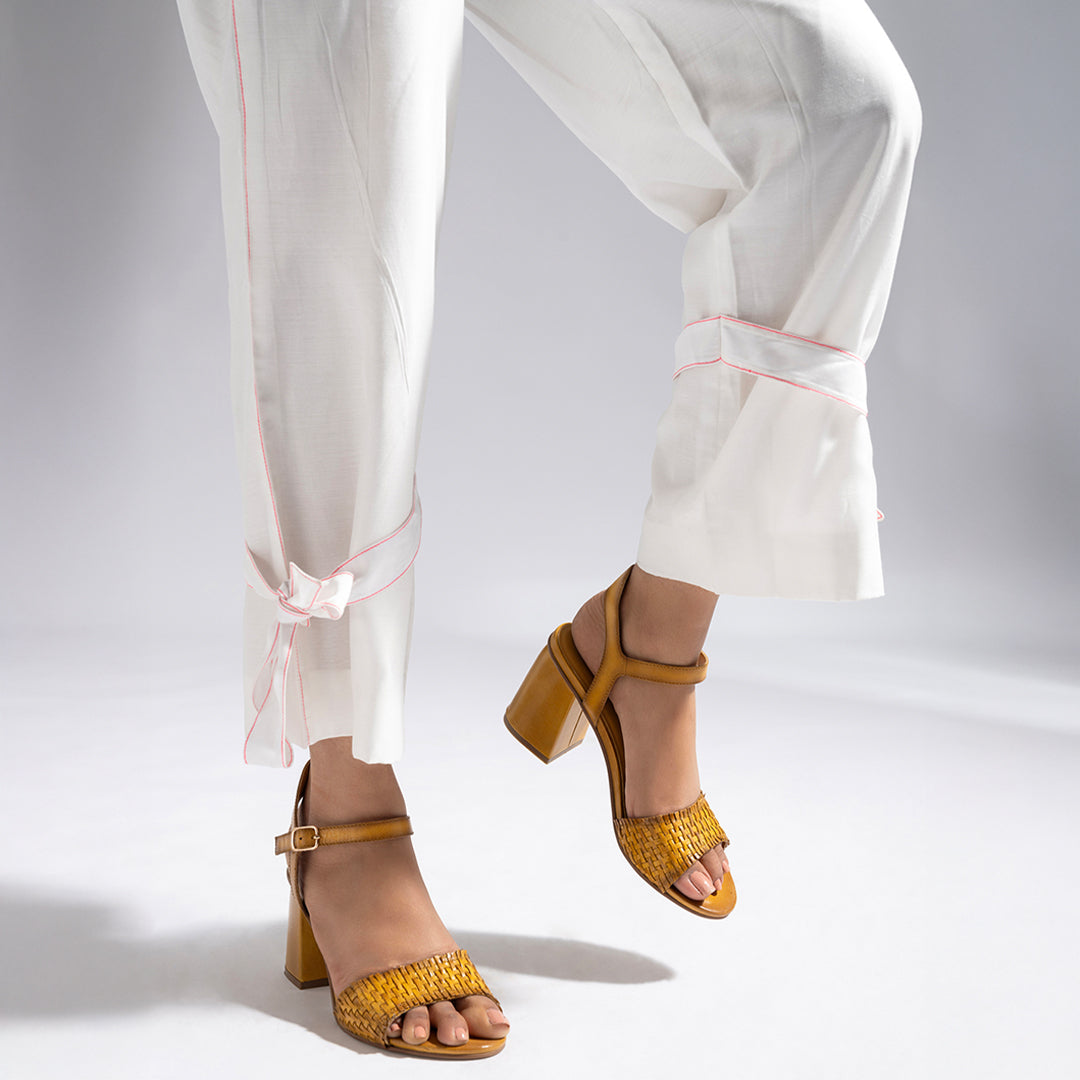 Svelte Tan Hand Woven Leather Heels