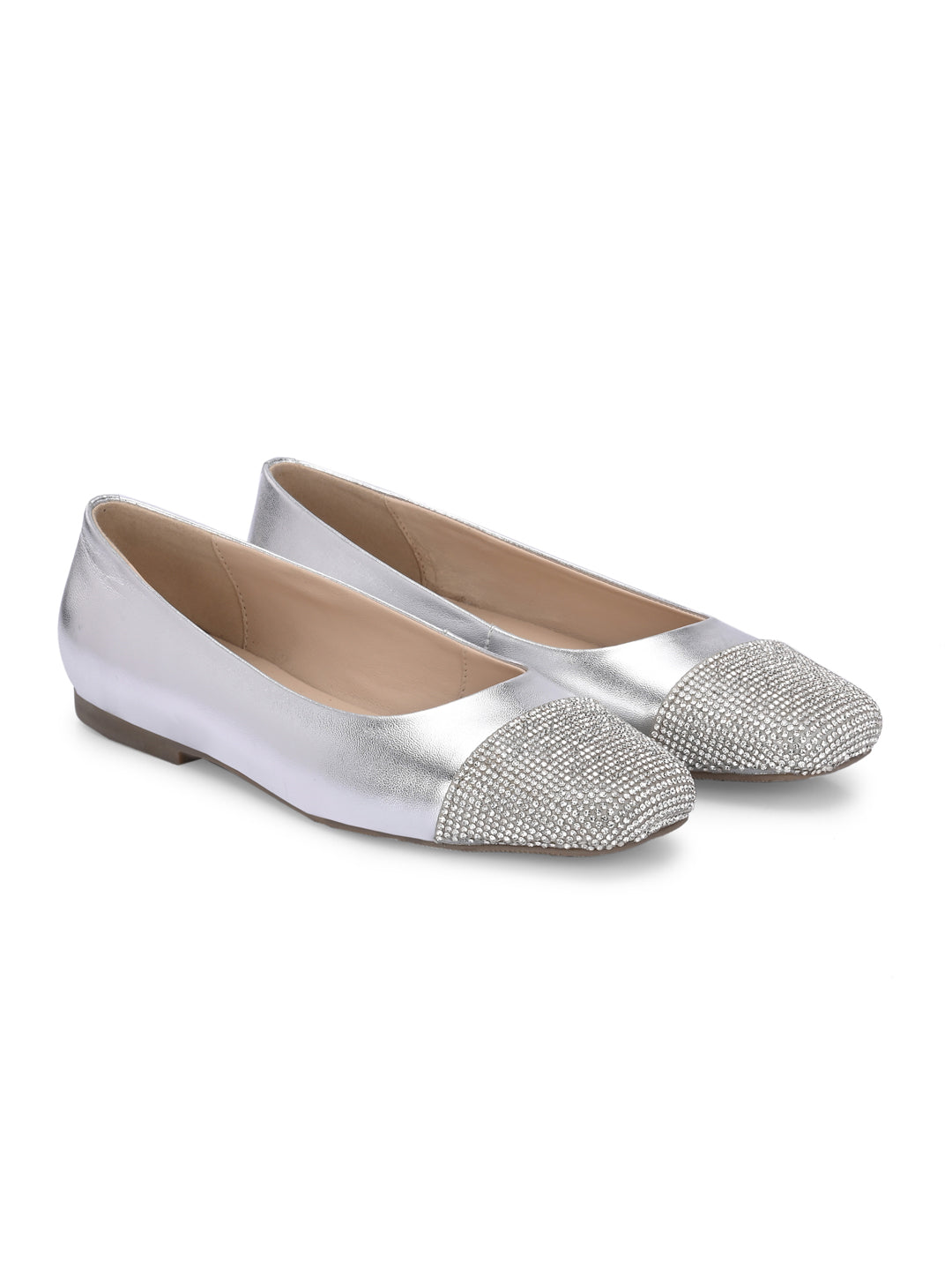 Charm Metallic Leather Stud Ballerines
