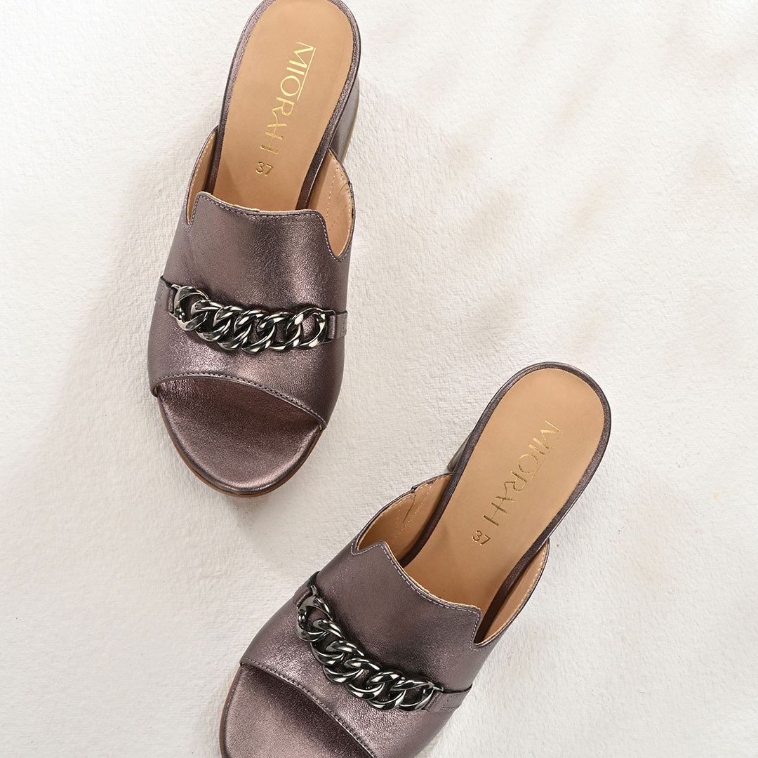 Elevate Metallic Leather Block Heels
