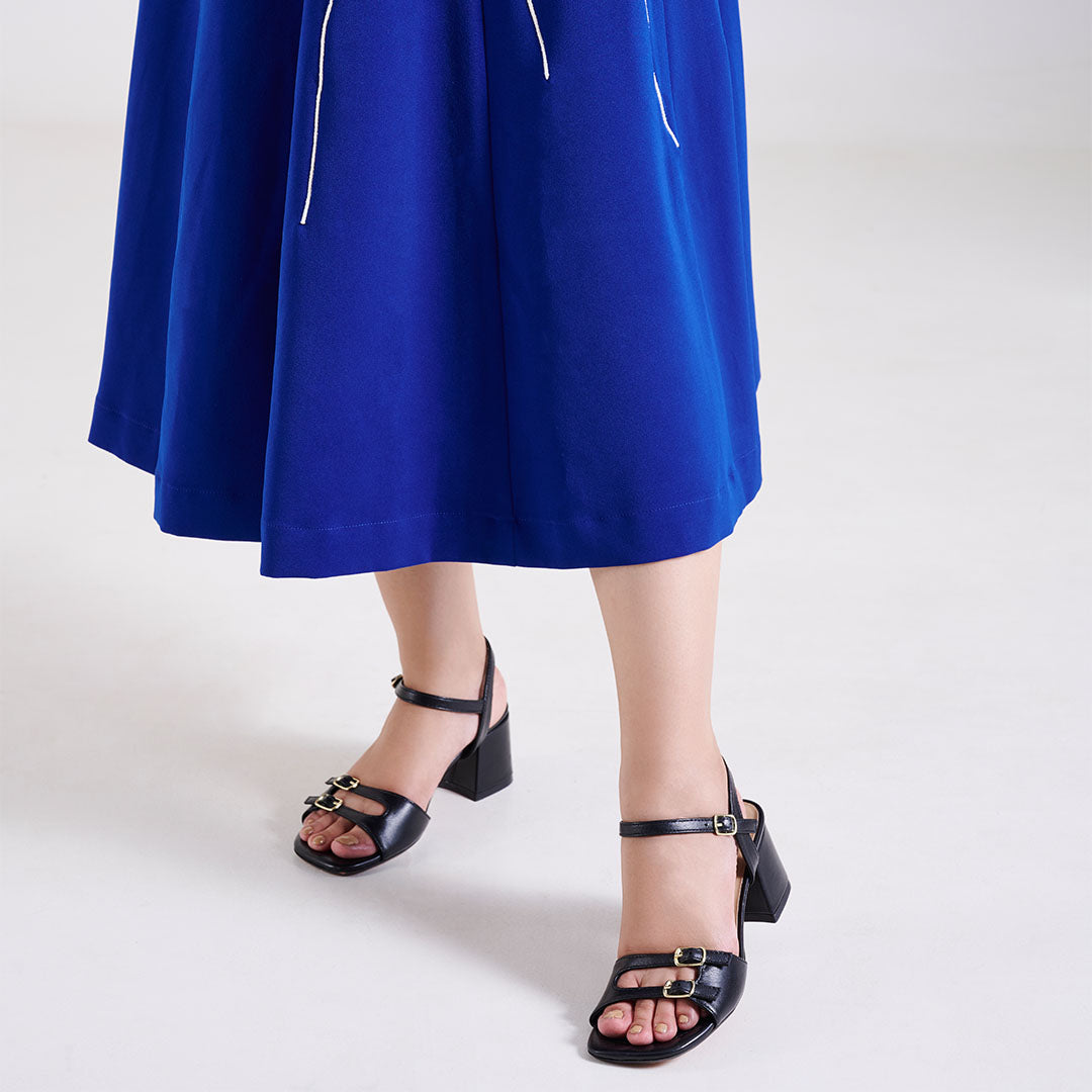 Roselle Leather Strappy Block Heels