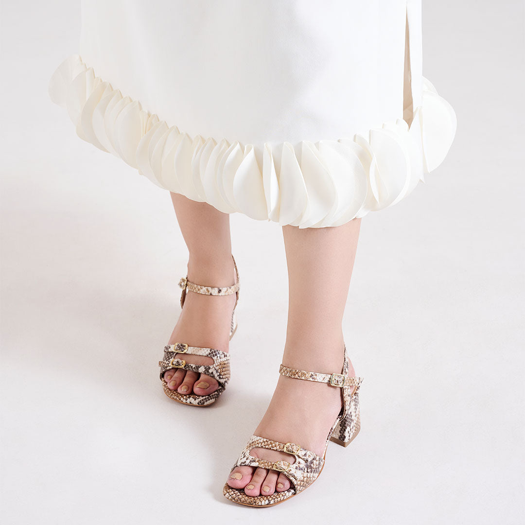 Roselle Leather Strappy Block Heels
